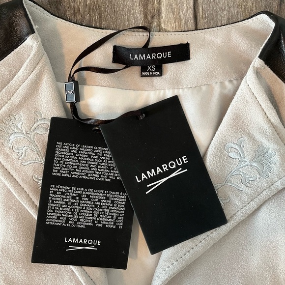 Lamarque Goat Suede / Leather Vest Light Grey with Flower Design Loose Fit - Picture 6 of 16